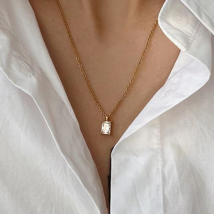 Necklace Stainless Steel Girl Zircon Female
