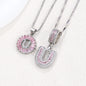 Rock Sugar 26-letter Pendant Necklace For Women, Copper Inlaid Zircon Round Flower Jewelry Set