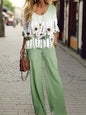 Half Sleeve Round Neck Top Lengthened Trousers Printed Women's Suit
