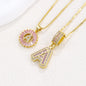 26 Letter Pendant Necklace Copper Inlaid Zirconium Plated Real Gold