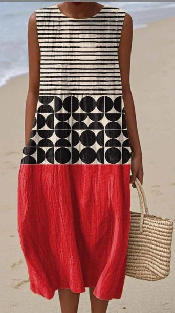 Sleeveless Casual Printed Dress Slim Fit
