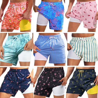 European And American Swimming Trunks Beach Pants Two-in-one Men's Anti-embarrassment