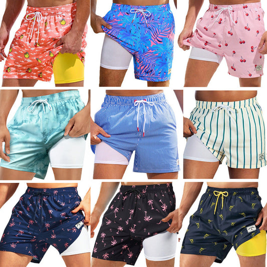 European And American Swimming Trunks Beach Pants Two-in-one Men's Anti-embarrassment