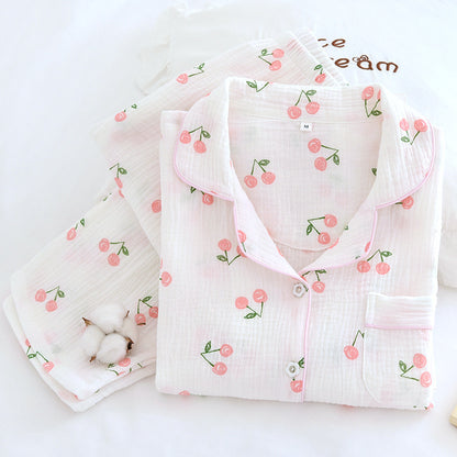 Women's Cotton Double-layer Gauze Pajamas Spring And Summer Cute Crepe Cardigan