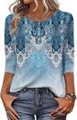 Printed 34 Sleeves Button Women's T-shirt