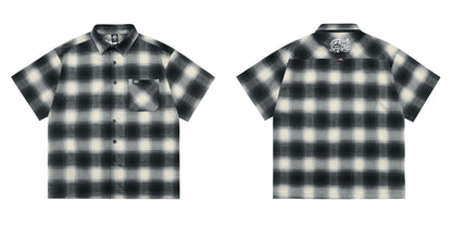 Large Plaid Classic Pocket Half Sleeve Cardigan Short Sleeve Shirt