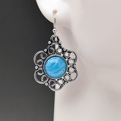 Bohemian Blue Cloud Flower Opal Earrings Creative Wave Shape