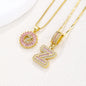 26 Letter Pendant Necklace Copper Inlaid Zirconium Plated Real Gold