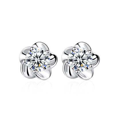 White Copper Silver-plated Peach Blossom Temperament Earrings