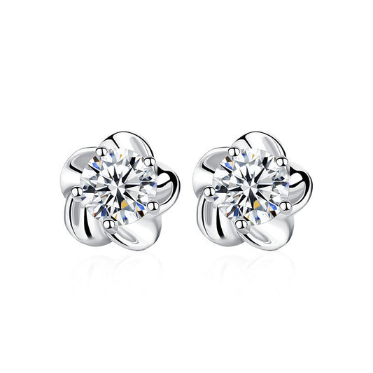 White Copper Silver-plated Peach Blossom Temperament Earrings