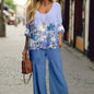 Half Sleeve Round Neck Top Lengthened Trousers Printed Women's Suit