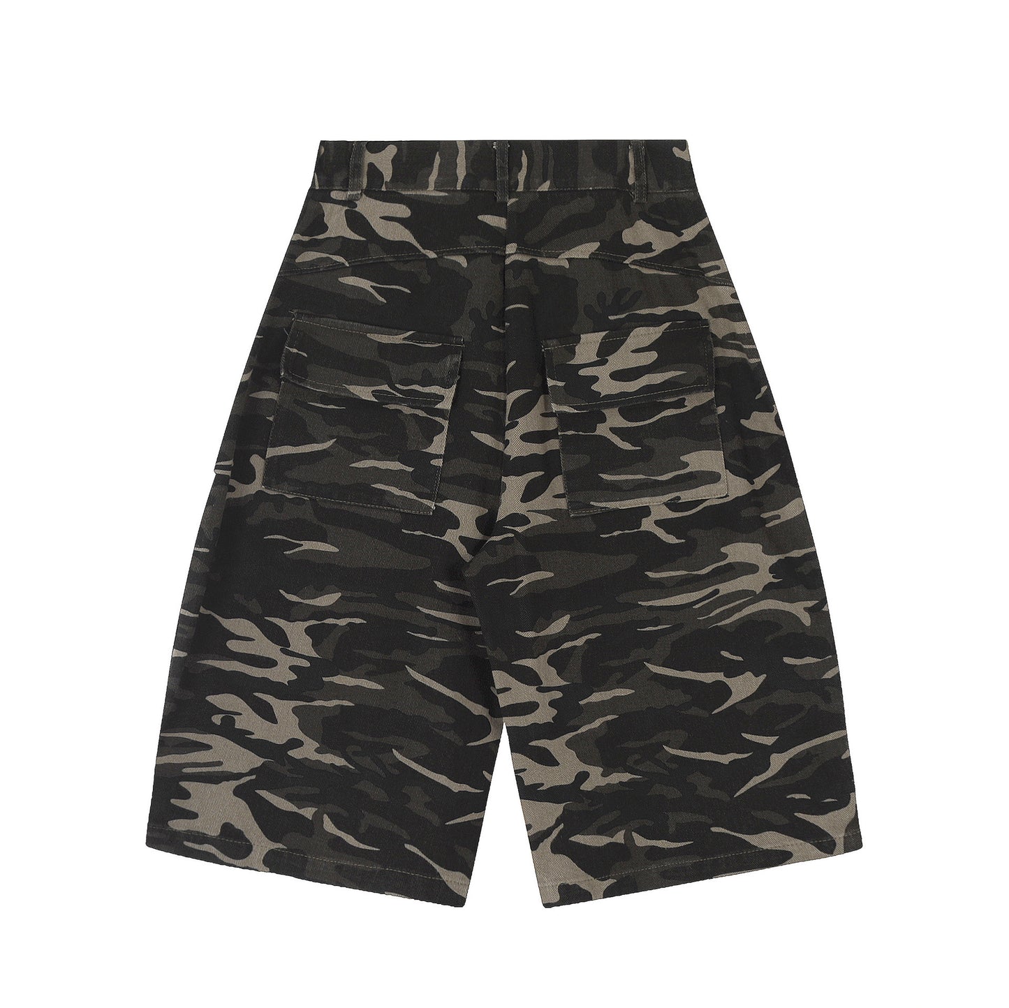 Retro Camouflage Multi-pocket Workwear Cropped Jeans Men And Women Wide