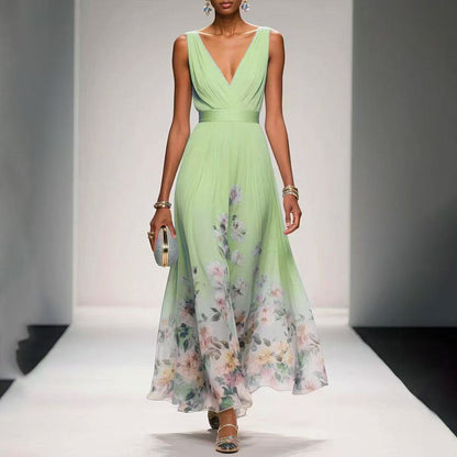 Sexy Vest Chiffon Printed Dress
