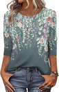 Printed 34 Sleeves Button Women's T-shirt