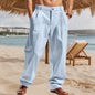 Linen Striped Suit Straight Loose Casual High Waist Wide Leg Pants