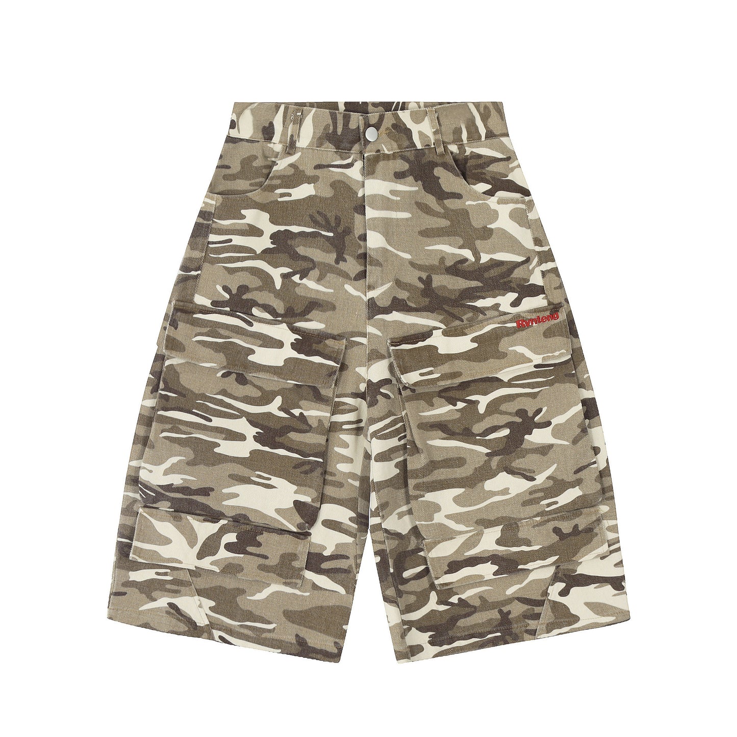 Retro Camouflage Multi-pocket Workwear Cropped Jeans Men And Women Wide