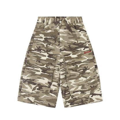 Retro Camouflage Multi-pocket Workwear Cropped Jeans Men And Women Wide