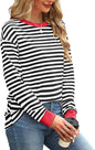 Fashion Color Contrast Loose Round Neck Striped Long Sleeve