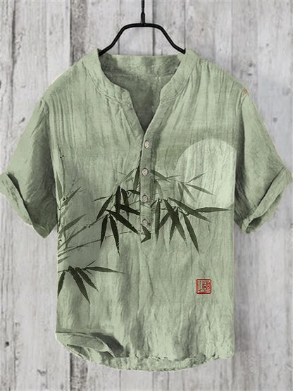 National Bamboo Printing Men's Shirt 3D Digital Printing Elegant Style