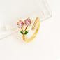 Affordable Luxury Fashion Copper-plated Gold Zircon Leaf Geometric Open Ring For Women