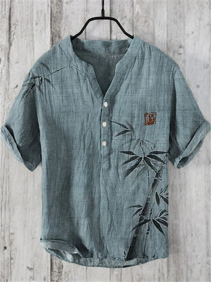 National Bamboo Printing Men's Shirt 3D Digital Printing Elegant Style