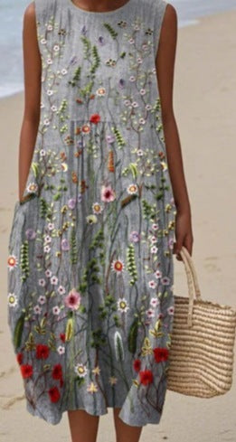 Sleeveless Casual Printed Dress Slim Fit