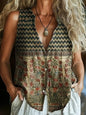 Spring New Trendy Button Vest Vintage Floral V-neck Shirt