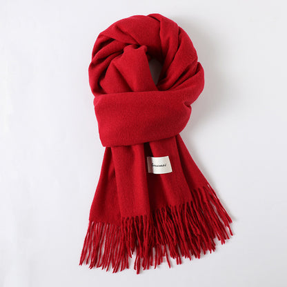 Simple Tassel Shawl Warm Artificial Cashmere Scarf