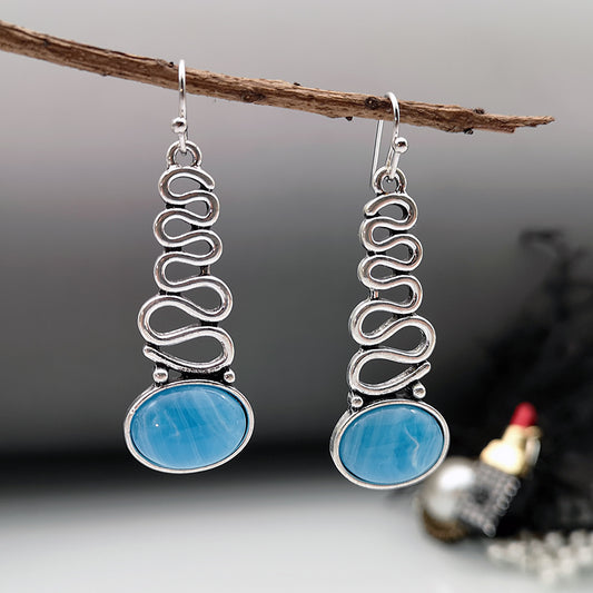 Bohemian Blue Cloud Flower Opal Earrings Creative Wave Shape