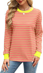 Fashion Color Contrast Loose Round Neck Striped Long Sleeve
