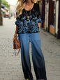 Half Sleeve Round Neck Top Lengthened Trousers Printed Women's Suit