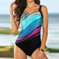 Printed Multicolor Conservative One-piece In Stock Swimsuit
