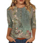 Printed 34 Sleeves Button Women's T-shirt