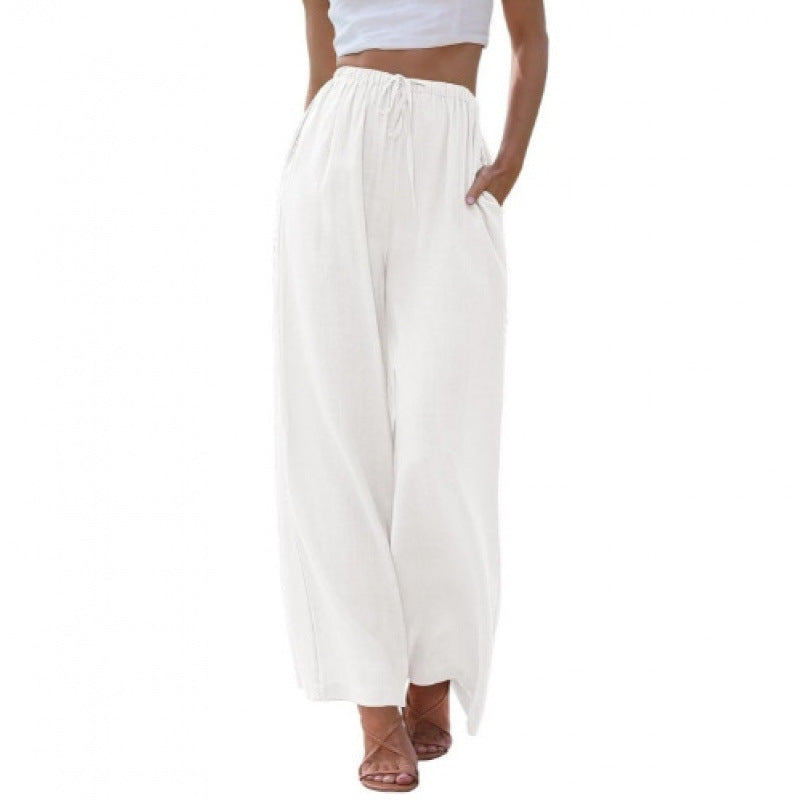 Loose Casual Pocket Drawstring Wide-leg Pants For Women