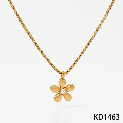 New Stainless Steel Flower Bracelet Necklace And Earring Suit Simple Fashion