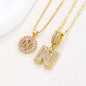 26 Letter Pendant Necklace Copper Inlaid Zirconium Plated Real Gold