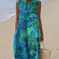 Women's Casual Printed Pocket Round Neck Dress