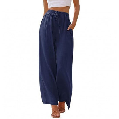 Loose Casual Pocket Drawstring Wide-leg Pants For Women