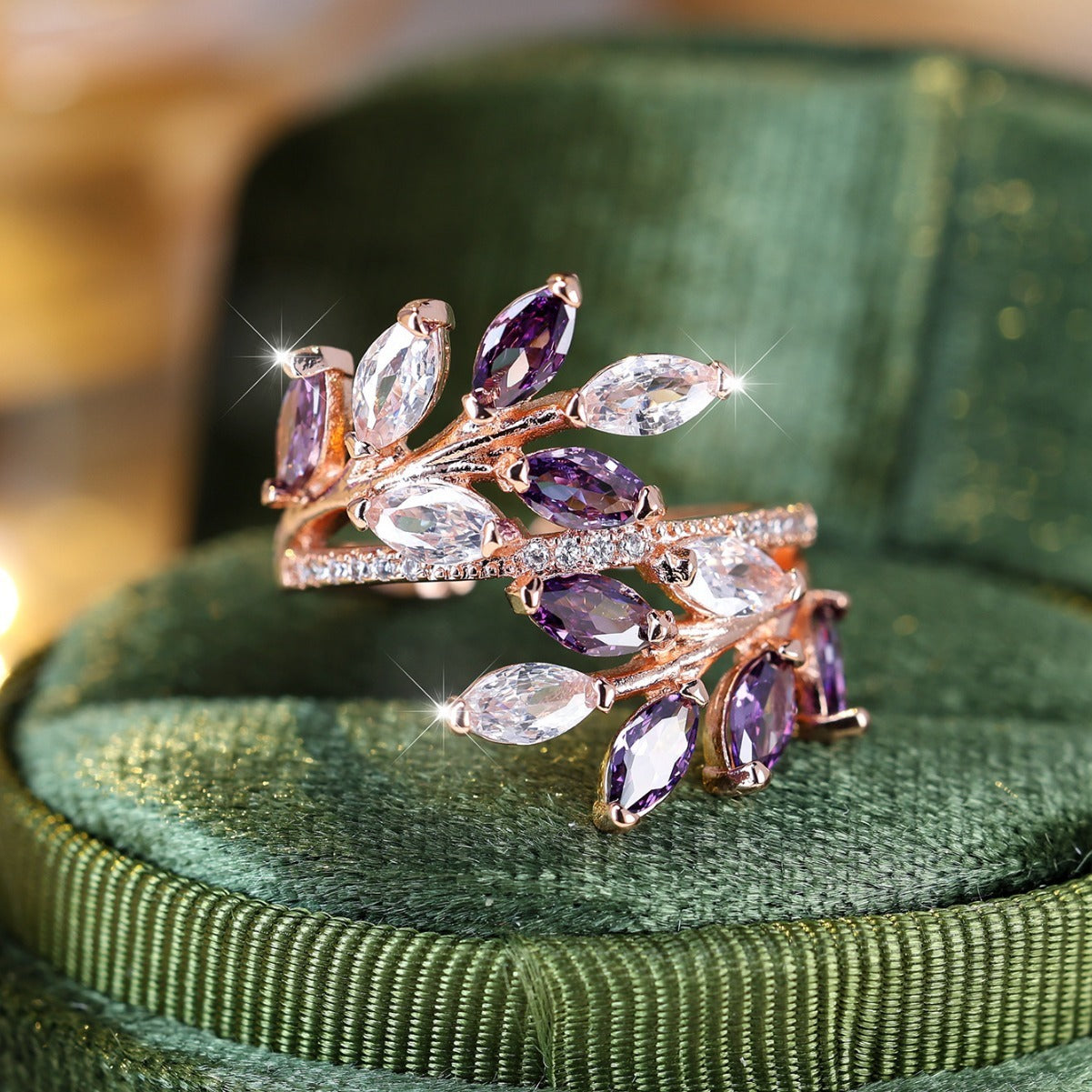 Horse Eye Zircon Leaf Ring Fashion All-match