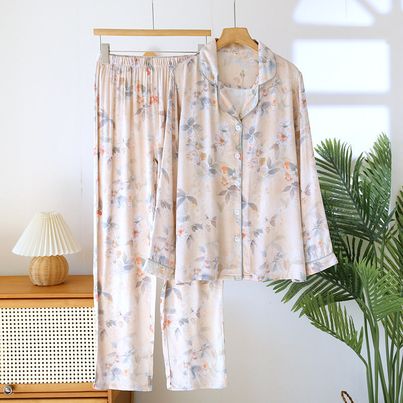 Women's Spring And Autumn Long Sleeve Thin Summer Bamboo Fiber Home Wear Suit