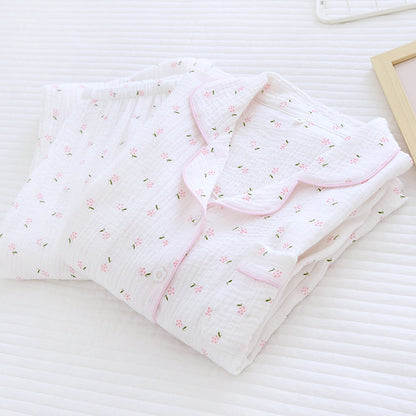 Women's Cotton Double-layer Gauze Pajamas Spring And Summer Cute Crepe Cardigan