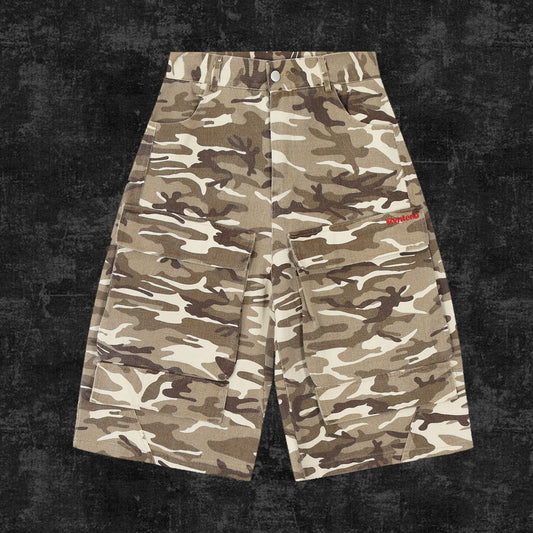 Retro Camouflage Multi-pocket Workwear Cropped Jeans Men And Women Wide