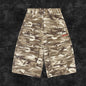 Retro Camouflage Multi-pocket Workwear Cropped Jeans Men And Women Wide