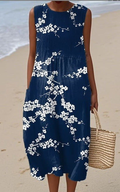 Sleeveless Casual Printed Dress Slim Fit
