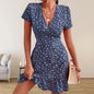 Fashion V-neck Loose Casual Holiday Floral Print Dress Women