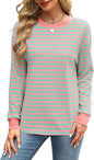 Fashion Color Contrast Loose Round Neck Striped Long Sleeve