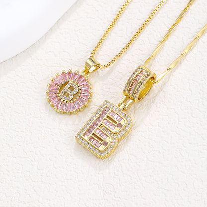 26 Letter Pendant Necklace Copper Inlaid Zirconium Plated Real Gold
