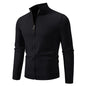 Stand Collar Simple Zipper Solid Color Cardigan Sweater