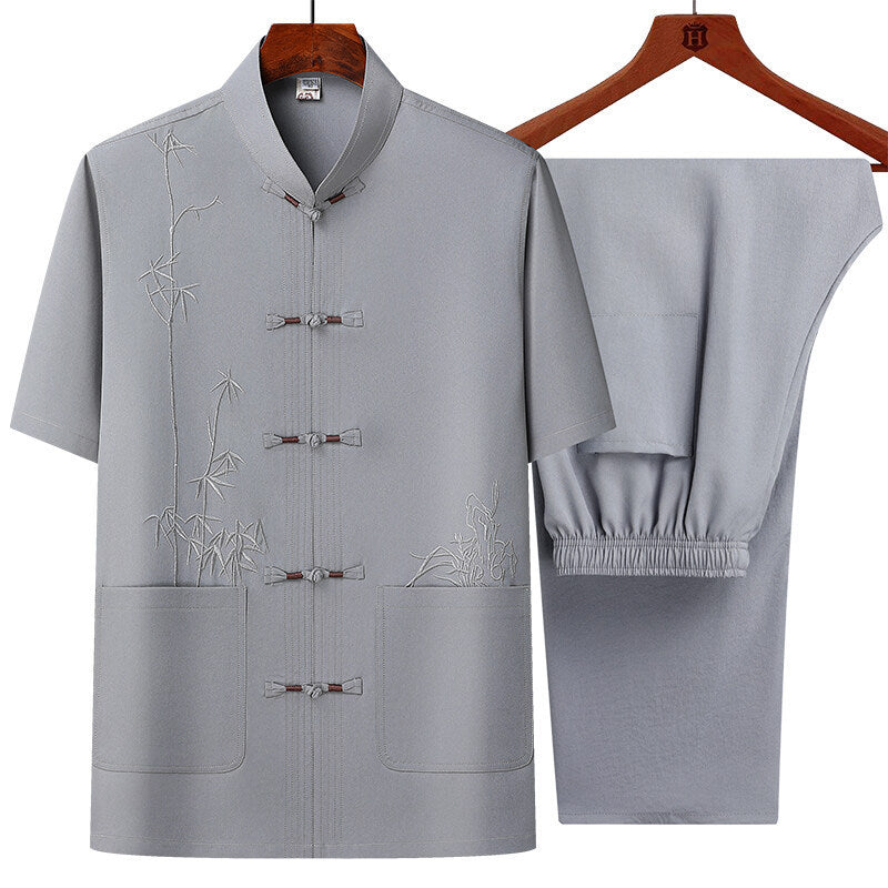 Men's Short Sleeve Chinese Style Chinese Frog Tang Suit Suit