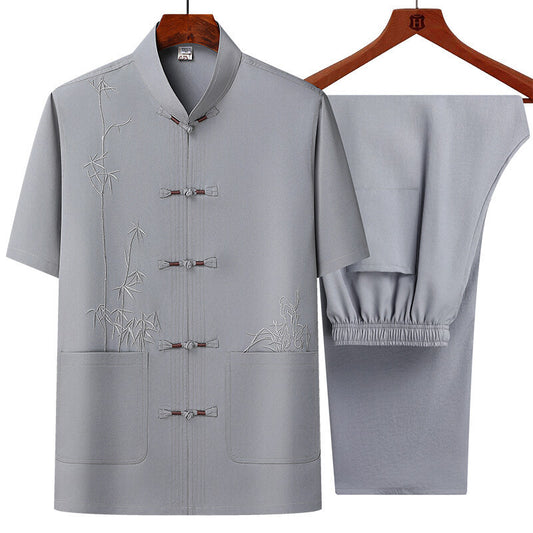 Men's Short Sleeve Chinese Style Chinese Frog Tang Suit Suit